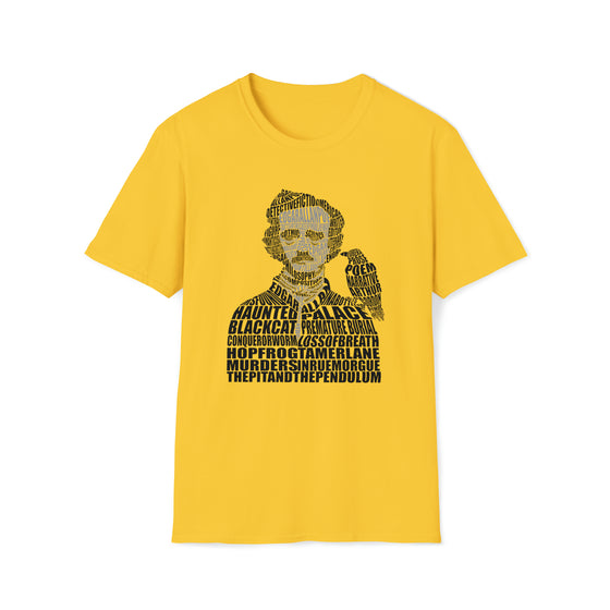 Edgar Alan Poe Poet | Unisex Soft Style Tee T-Shirt | Embrace Your Vibe | Calligram Word Design