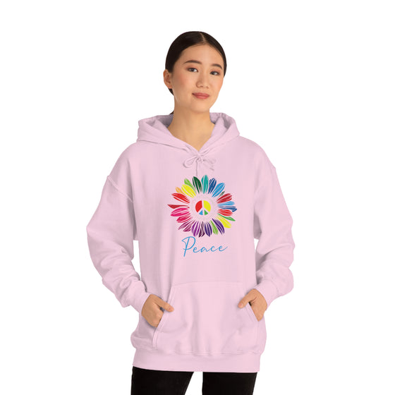 Chill Stitch – Sunflower Rainbow Peace - Unisex Hooded Hoodie Sweatshirt – Embrace Your Vibe