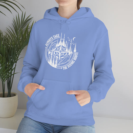Always Take Scenic Route Compass  Camping Hiking |  Unisex Hooded Hoodie Sweatshirt | Embrace Your Vibe