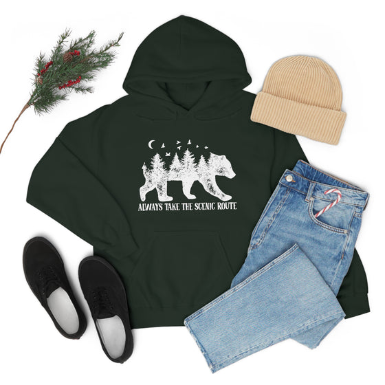 Bear Always Take Scenic Route | Unisex Hooded Hoodie Sweatshirt | Embrace Your Vibe