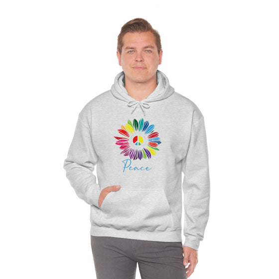 Chill Stitch – Sunflower Rainbow Peace - Unisex Hooded Hoodie Sweatshirt – Embrace Your Vibe