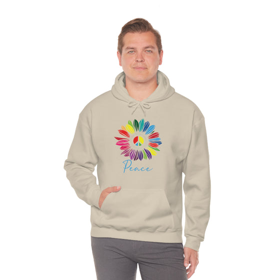 Chill Stitch – Sunflower Rainbow Peace - Unisex Hooded Hoodie Sweatshirt – Embrace Your Vibe