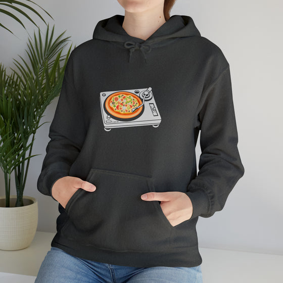 Pizza Scratch Record Player Sweatshirt | Abstract Unisex Hooded Hoodie Sweatshirt