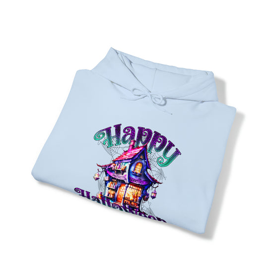 Halloween Sweatshirt | Happy Halloween Haunted House | Unisex Hooded Hoodie Sweatshirt