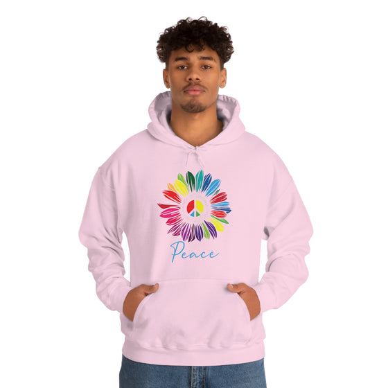 Chill Stitch – Sunflower Rainbow Peace - Unisex Hooded Hoodie Sweatshirt – Embrace Your Vibe