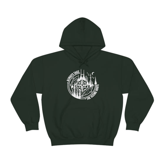 Always Take Scenic Route Compass  Camping Hiking |  Unisex Hooded Hoodie Sweatshirt | Embrace Your Vibe