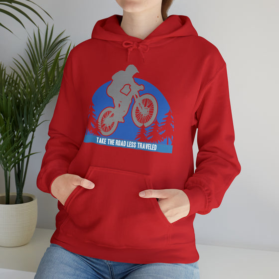 Bike Sweatshirt | MTB Road Less Traveled Mountain Bike Biking | Unisex Hooded Hoodie Sweatshirt