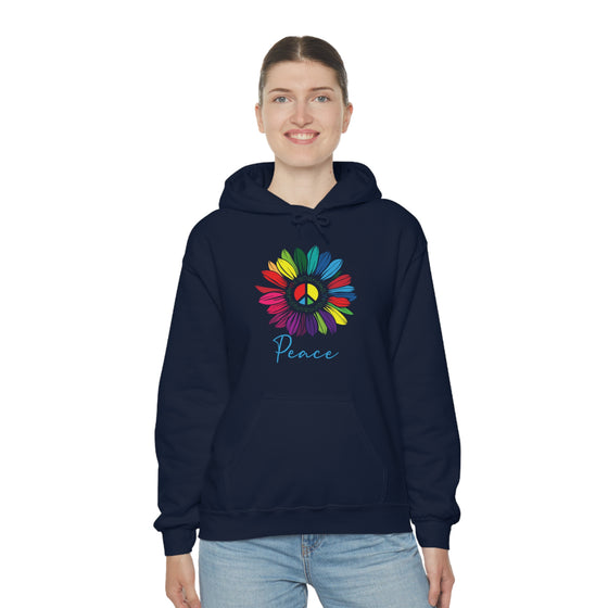 Chill Stitch – Sunflower Rainbow Peace - Unisex Hooded Hoodie Sweatshirt – Embrace Your Vibe