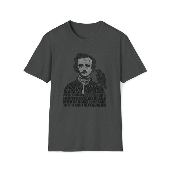 Edgar Alan Poe Poet | Unisex Soft Style Tee T-Shirt | Embrace Your Vibe | Calligram Word Design