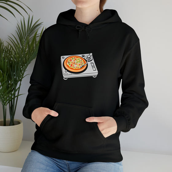 Pizza Scratch Record Player Sweatshirt | Abstract Unisex Hooded Hoodie Sweatshirt