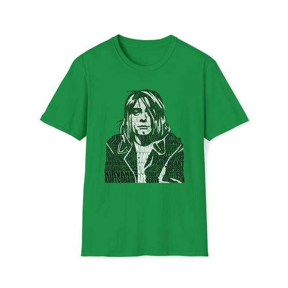 Kurt Cobain Music Grunge | Unisex Soft Style Tee T-Shirt | Embrace Your Vibe | Calligram Word Design