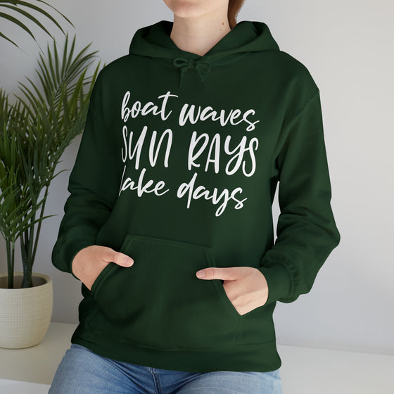 Beach Sweatshirt | Boat Waves Sun Rays Lake Days Beach Life | Unisex Hooded Hoodie Sweatshirt