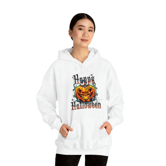 Halloween Sweatshirt | Happy Halloween Scary Pumpkin | Unisex Hooded Hoodie Sweatshirt