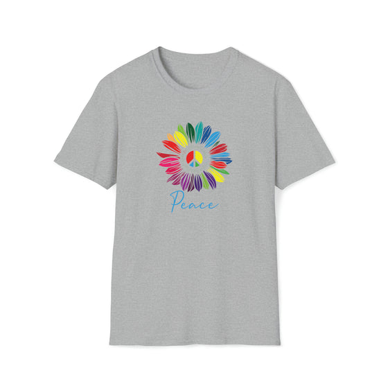 Hippie Shirt | Earth Peace Designs | Sunflower Rainbow Peace | Unisex Soft Style T-Shirt