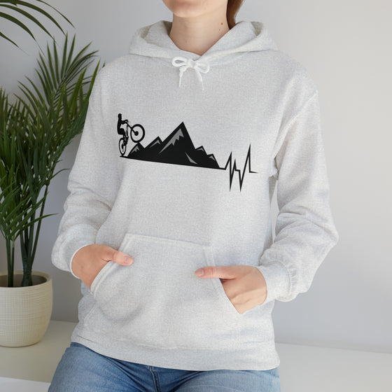 Bike Sweatshirt | MTB Mountain Heartbeat Bike Mountain Biking | Unisex Hooded Hoodie Sweatshirt