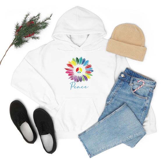 Chill Stitch – Sunflower Rainbow Peace - Unisex Hooded Hoodie Sweatshirt – Embrace Your Vibe