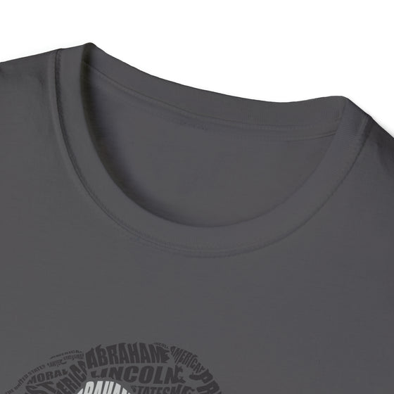 Abraham Lincoln | Unisex Soft Style Tee T-Shirt | Embrace Your Vibe | Calligram Word Design