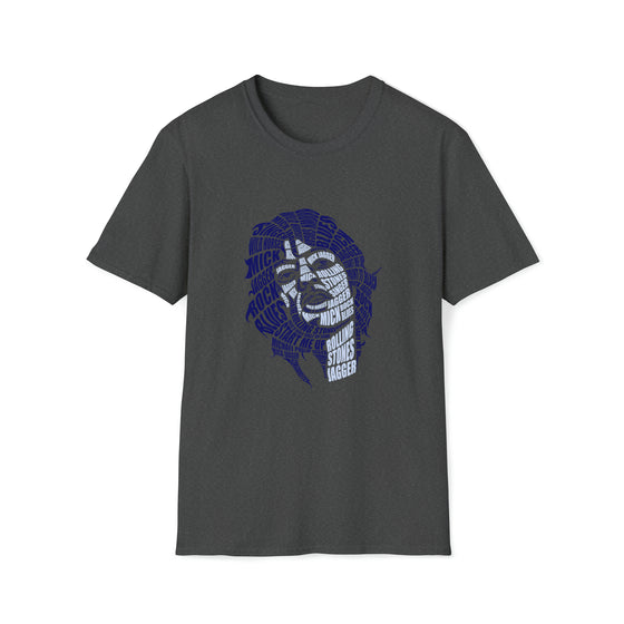 Mick Jagger Music Stones | Unisex Soft Style Tee T-Shirt  | Calligram Word Design