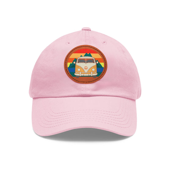 Hippie Hat | VW Bus Mountain Sunset Circle Leather Patch Baseball Cap