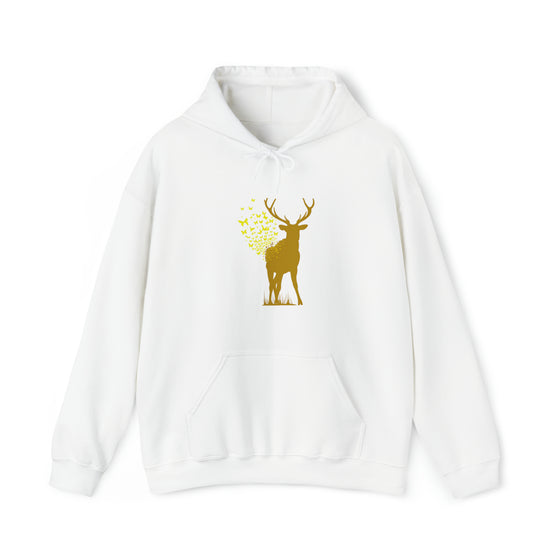Butterfly Deer Buck Transformation | Abstract | Minimalist | Modern | Unisex Hooded Hoodie Sweatshirt | Embrace Your Vibe