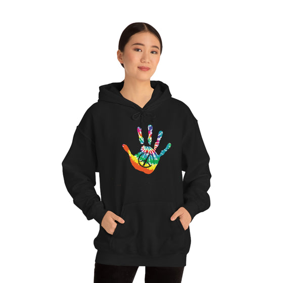 Chill Stitch –Tie-dye Peace Hand - Unisex Hooded Hoodie Sweatshirt – Embrace Your Vibe