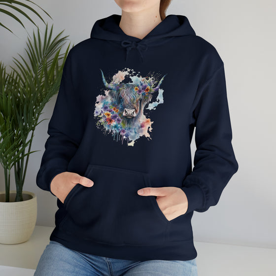 Sweatshirt | Highland Cow Watercolor V3 Western | Unisex Hooded Hoodie Sweatshirt