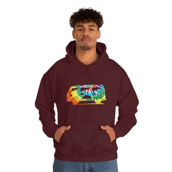 Chill Stitch – VW Tie-dye Van - Unisex Hooded Hoodie Sweatshirt – Embrace Your Vibe