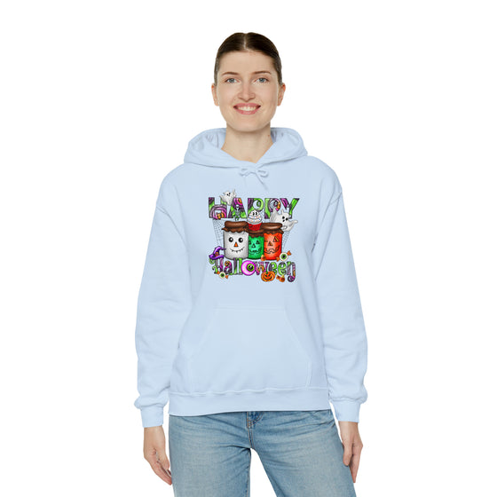 Halloween Sweatshirt | Happy Halloween Jars | Unisex Hooded Hoodie Sweatshirt