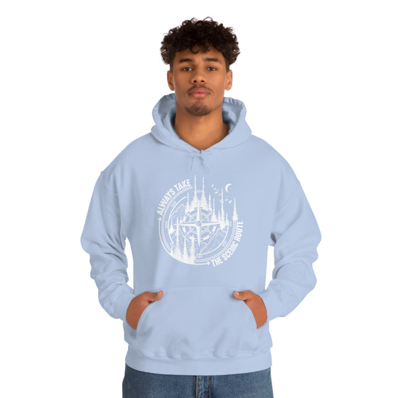 Always Take Scenic Route Compass  Camping Hiking |  Unisex Hooded Hoodie Sweatshirt | Embrace Your Vibe