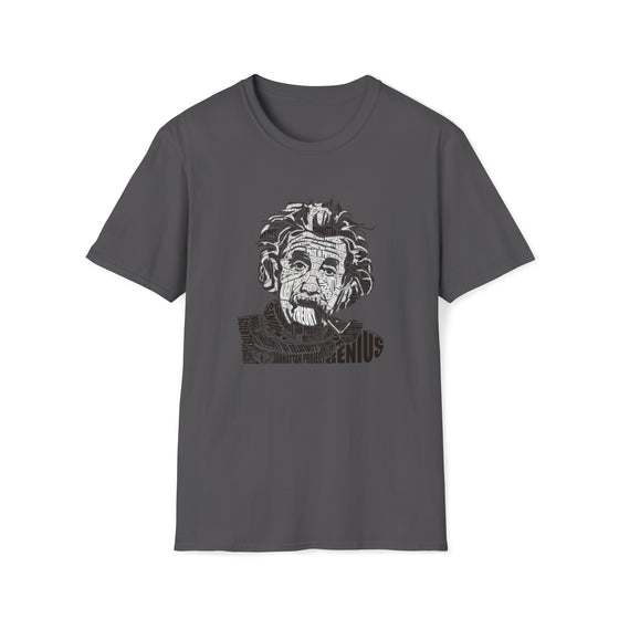 Albert Einstein Science Physics | Unisex Soft Style Tee T-Shirt | Calligram Word Design