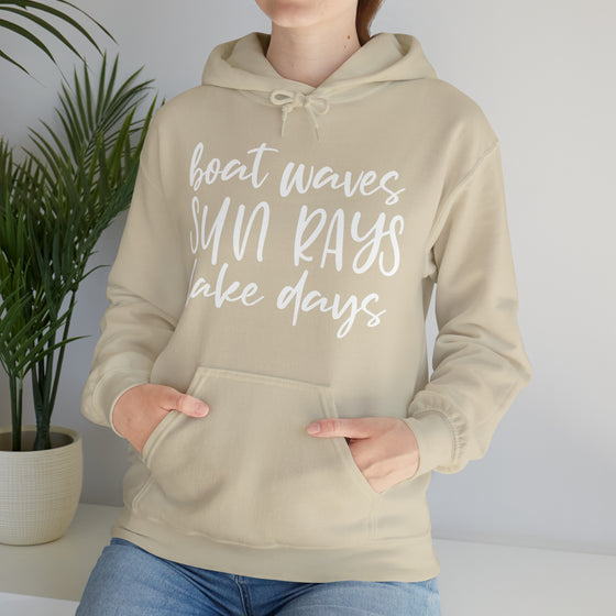 Beach Sweatshirt | Boat Waves Sun Rays Lake Days Beach Life | Unisex Hooded Hoodie Sweatshirt