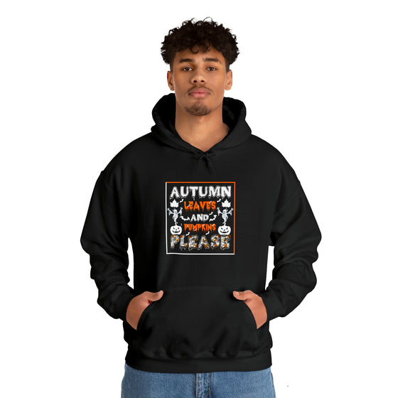 Halloween Sweatshirt | Autumn Leaves And Pumpkins Please | Unisex Hooded Hoodie Sweatshirt