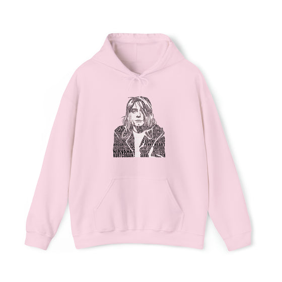 Kurt Cobain | Unisex Hooded Hoodie Sweatshirt | Embrace Your Vibe | Calligram Word Design