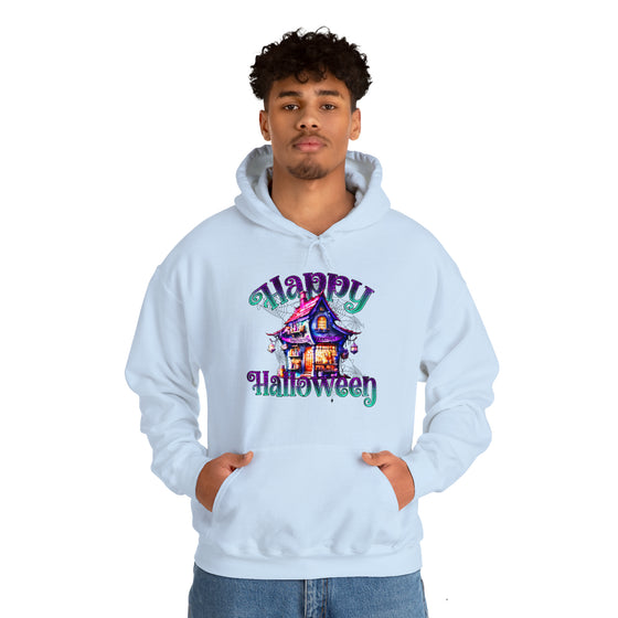 Halloween Sweatshirt | Happy Halloween Haunted House | Unisex Hooded Hoodie Sweatshirt