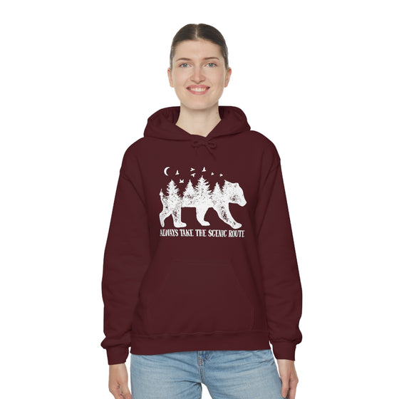 Bear Always Take Scenic Route | Unisex Hooded Hoodie Sweatshirt | Embrace Your Vibe