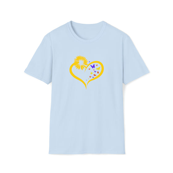 Hippie Shirt | Earth Peace Designs Butterflies Sunflower Heart | Unisex Soft Style T-Shirt