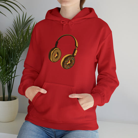 Headphone Donut Foodie Sweatshirt  | Abstract Unisex Hooded Hoodie Sweatshirt