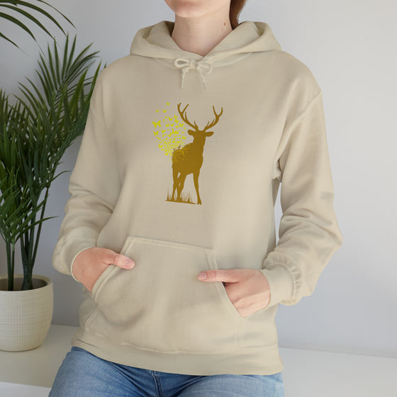 Butterfly Deer Buck Transformation | Abstract | Minimalist | Modern | Unisex Hooded Hoodie Sweatshirt | Embrace Your Vibe