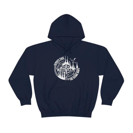 Always Take Scenic Route Compass  Camping Hiking |  Unisex Hooded Hoodie Sweatshirt | Embrace Your Vibe