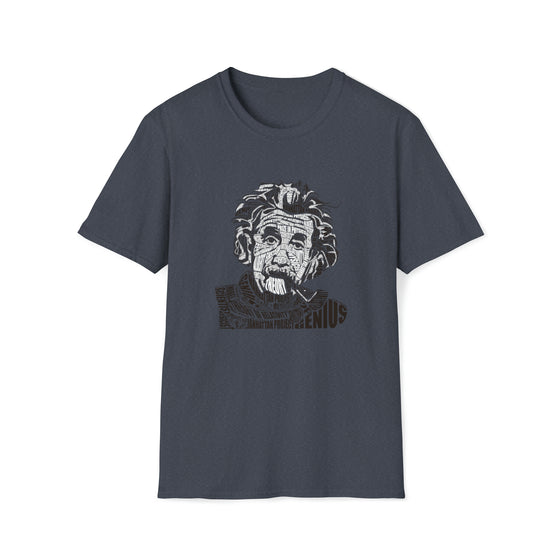 Albert Einstein Science Physics | Unisex Soft Style Tee T-Shirt | Calligram Word Design