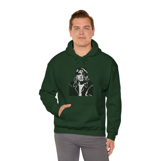 Kurt Cobain | Unisex Hooded Hoodie Sweatshirt | Embrace Your Vibe | Calligram Word Design