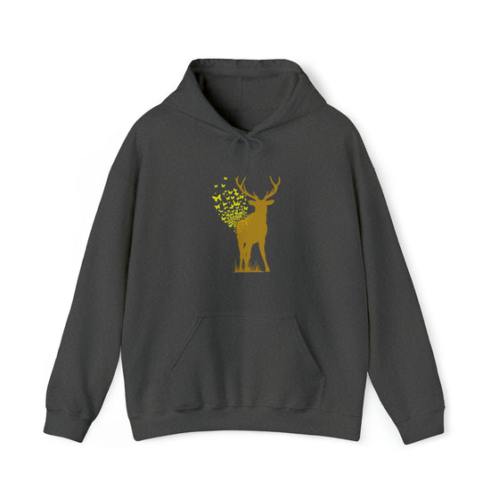 Butterfly Deer Buck Transformation | Abstract | Minimalist | Modern | Unisex Hooded Hoodie Sweatshirt | Embrace Your Vibe