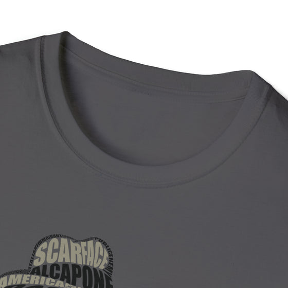 Al Capone Gangster | Unisex Soft Style Tee T-Shirt | Embrace Your Vibe | Calligram Word Design
