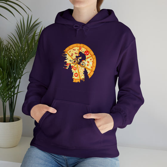 Pizza Moon Bike Ride Sweatshirt |  Abstract Unisex Hooded Hoodie Sweatshirt