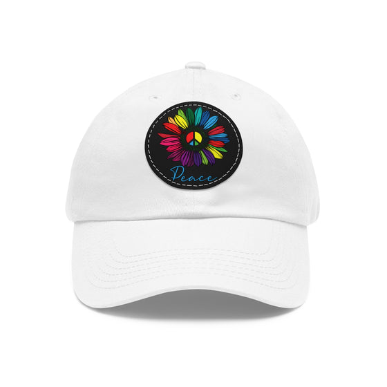 Hat | Peace Flower Hippie | Circle Leather Patch Baseball Cap