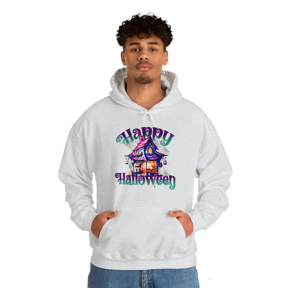Halloween Sweatshirt | Happy Halloween Haunted House | Unisex Hooded Hoodie Sweatshirt