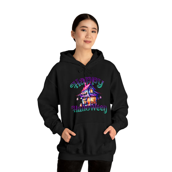 Halloween Sweatshirt | Happy Halloween Haunted House | Unisex Hooded Hoodie Sweatshirt