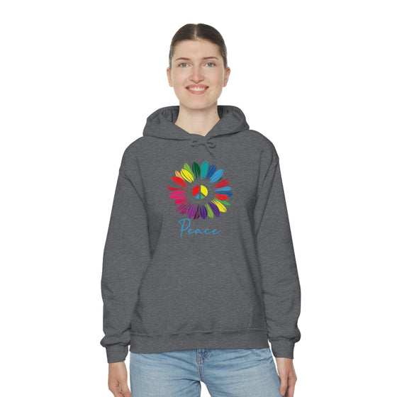 Chill Stitch – Sunflower Rainbow Peace - Unisex Hooded Hoodie Sweatshirt – Embrace Your Vibe