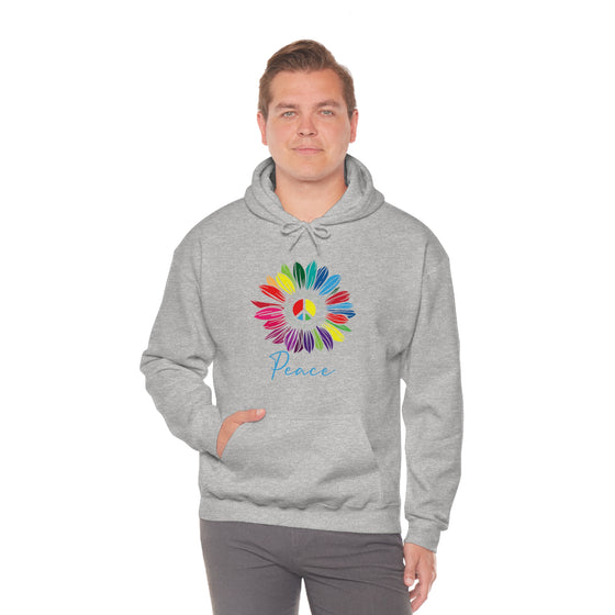 Chill Stitch – Sunflower Rainbow Peace - Unisex Hooded Hoodie Sweatshirt – Embrace Your Vibe