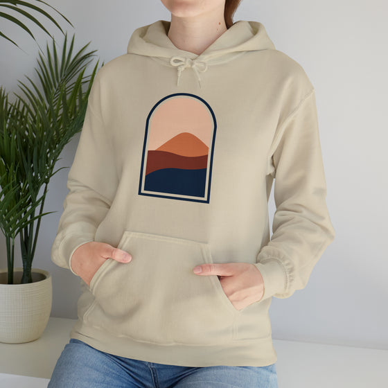 Abstract Shapes Sunrise Sunset Window Landscape  V14 | Abstract | Minimalist | Modern  Unisex Hooded Hoodie Sweatshirt